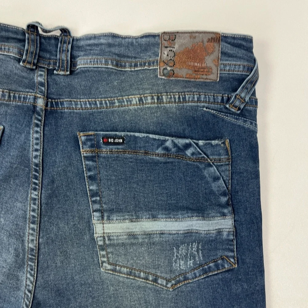 Big‎ John Skinny Jeans Sz 32x29 Blue Distressed Stretch Denim Mens